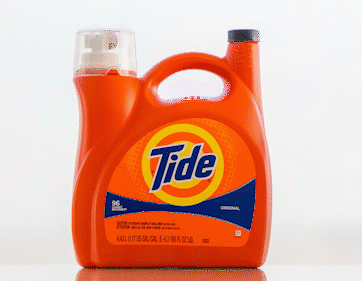 The series of photos in this animated GIF show five different containers for Tide laundry detergent. The images show the evolution of Procter & Gamble's prototypes that led to the Tide Eco-Box.