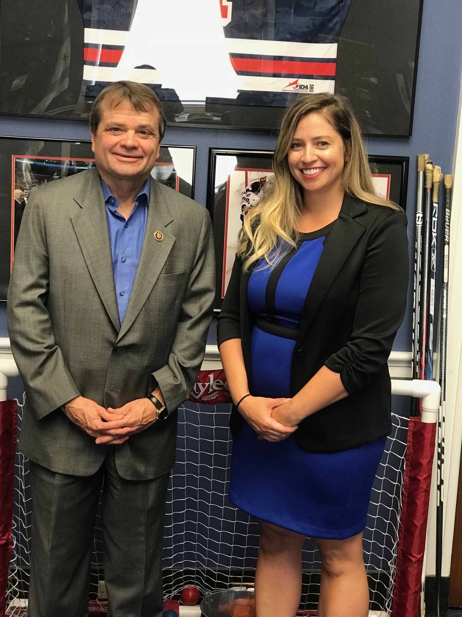 Two adults, standing side-by-side. Rep. Mike Quigley (D - Illinois) and Amazon seller, Kristin Rae. 